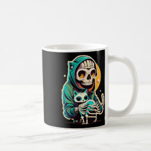 Anime Skeleton Holding A Cat Shirt Lazy Halloween Coffee Mug