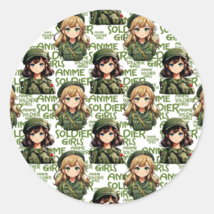 Anime Soldier Girls Pattern Design  Classic Round Sticker