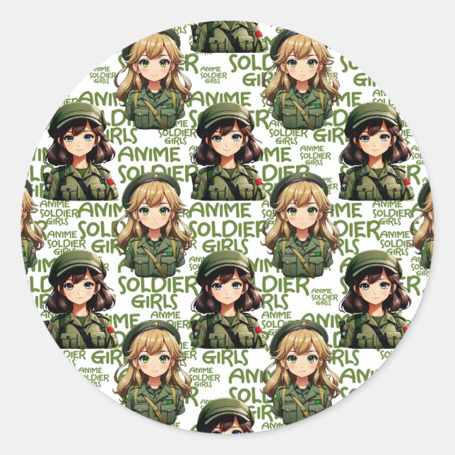 Anime Soldier Girls Pattern Design  Classic Round Sticker (Front)