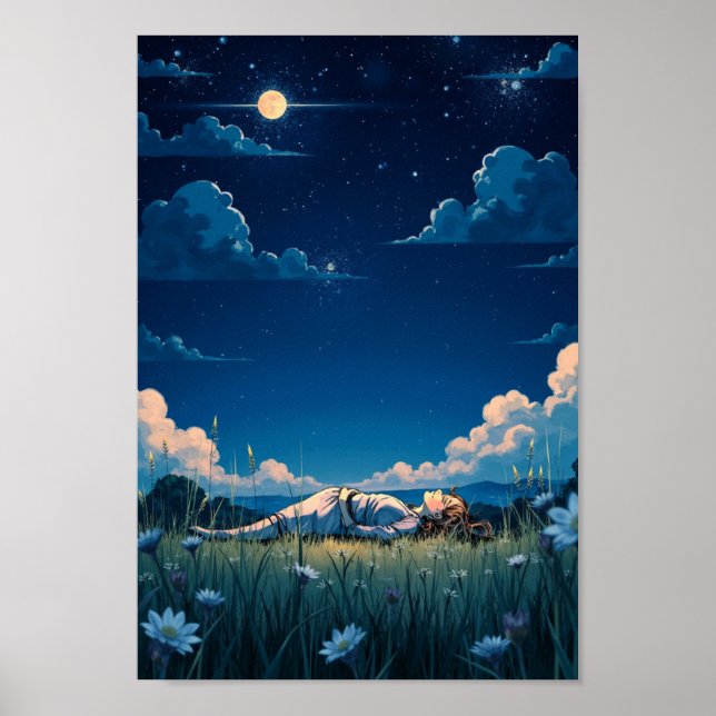 Anime Starry Night Meadow Wall Art (Front)