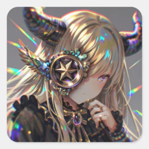 Anime Steampunk Horned Beauty with Star Monocle Square Sticker