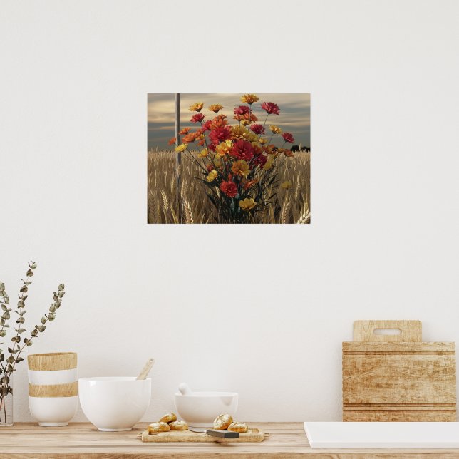 Anime-Style 3D Render of Autumn Wildflower Bouquet Poster (Kitchen)