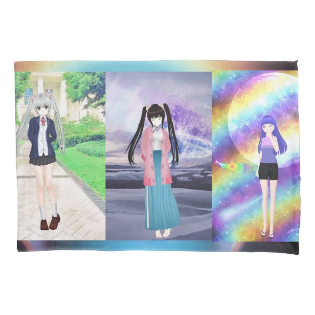 Anime Style Characters Pillow Case (Front)