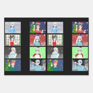 Anime style Christmas/Holiday wrapping paper sheet