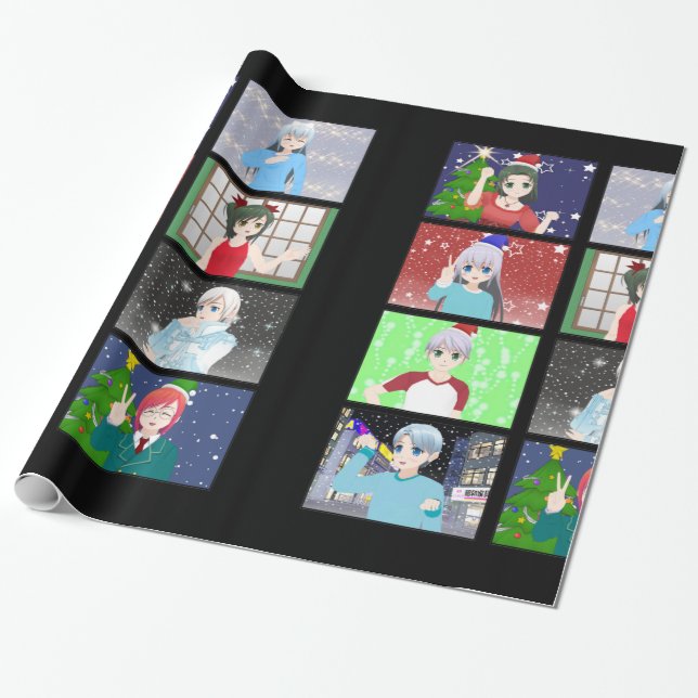 Anime style Christmas wrapping paper (Unrolled)