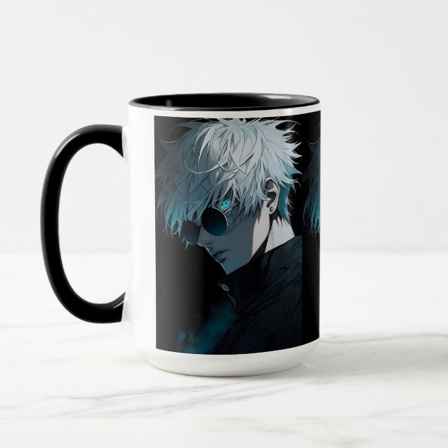 Anime Style Mug – Cool White Hair Character   (Left)