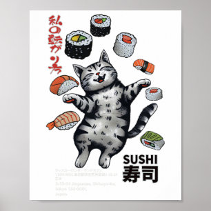 Anime-style Sushi Cat Harajuku Tokyo Japan Cat Caf Poster