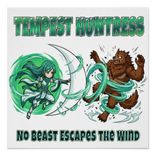 Anime Style Tempest Huntress vs Werewolf Wind Batt Poster