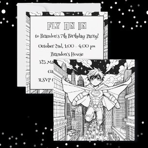 Anime Superhero Boy   Colouring Page Birthday  Invitation