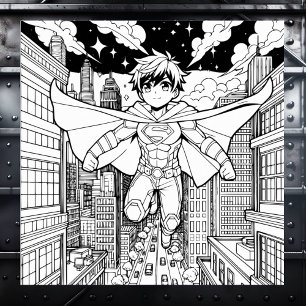 Anime Superhero Boy Kid's Colouring Poster