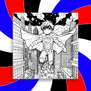 Anime Superhero Boy Kid's Colouring Save The Date