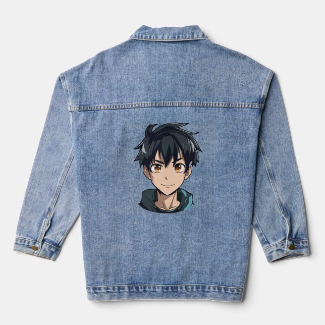 Anime Superpower Delight - Young Man Character Denim Jacket (Back)