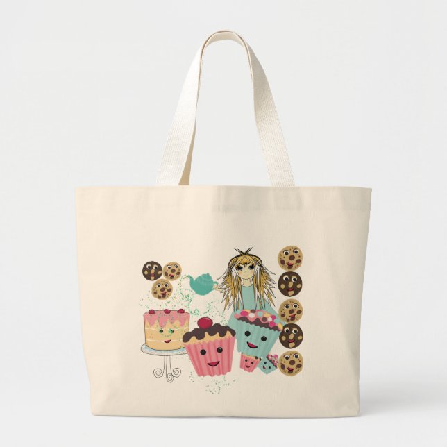 Anime Tea Party  kawaii Cake Large Tote Bag (Front)