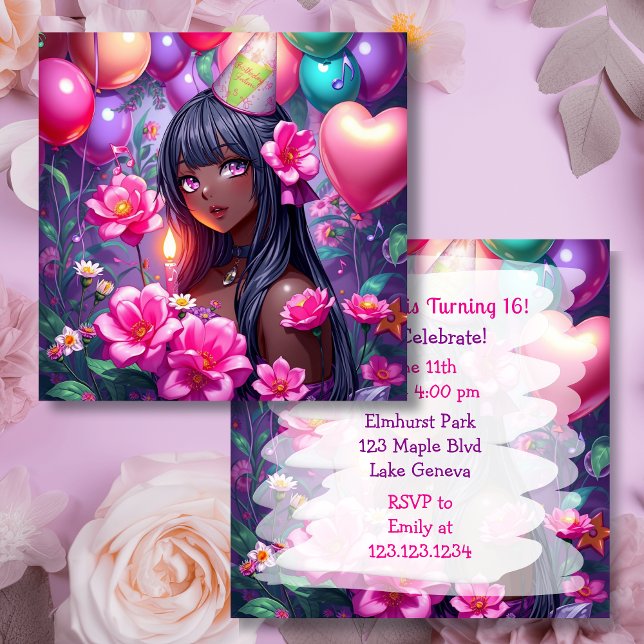 Anime Themed African-American Girl Birthday Invitation (Creator Uploaded)