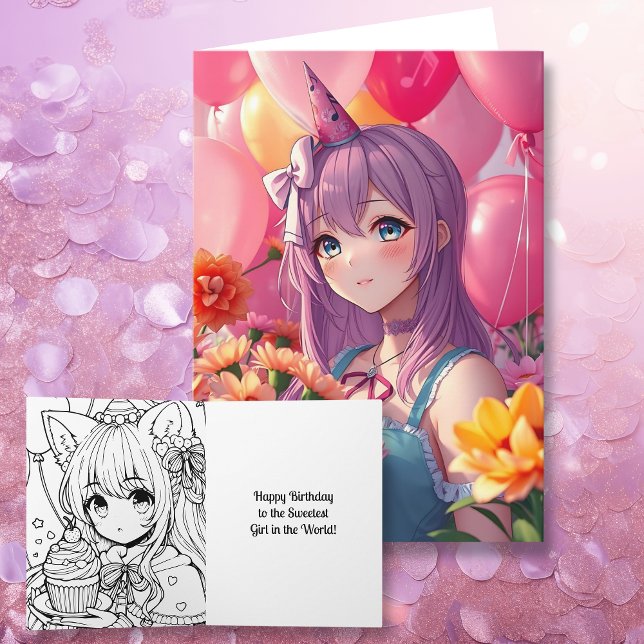 Anime Themed Birthday Girl  Card (Creator Uploaded)