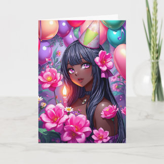 Anime Themed Birthday Girl of Colour Card