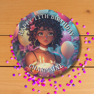 Anime Themed Birthday Girl of Colour Paper Plate