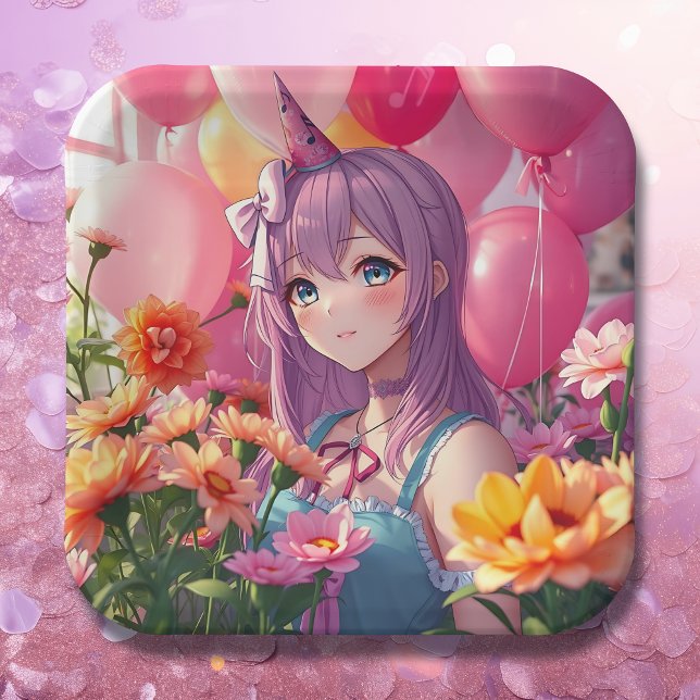 Anime Themed Birthday Girl  Paper Plate (Creator Uploaded)
