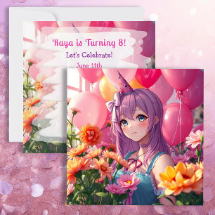 Anime Themed Birthday Girl Personalised  Invitation