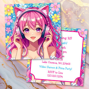 Anime Themed Girl's Birthday Party Invitation