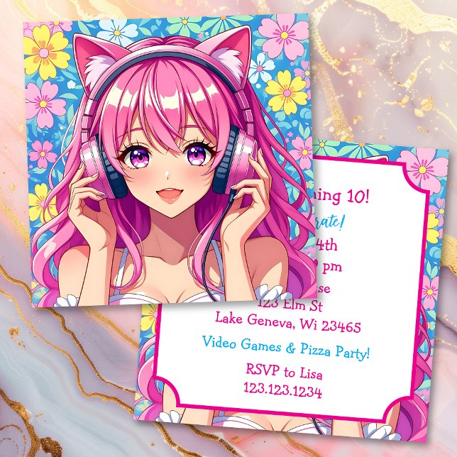 Anime Themed Girl's Birthday Party Invitation (Creator Uploaded)