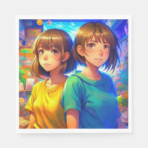 Anime Themed Twin Girl's Birthday Party Napkin