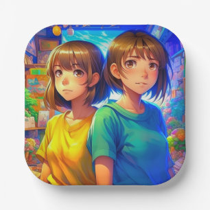 Anime Themed Twin Girl's Birthday Party Paper Plate