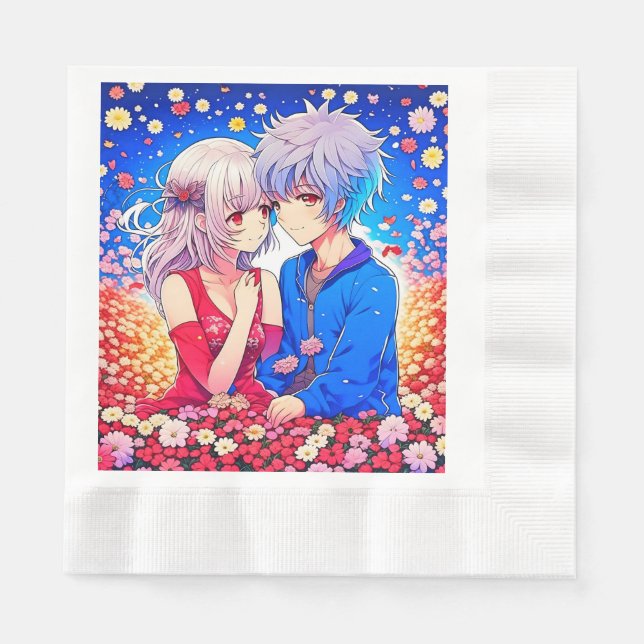 Anime Themed Valentine's Day Party Napkin (Front)