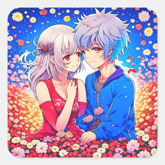 Anime Themed Valentine's Day Party Square Sticker (Front)