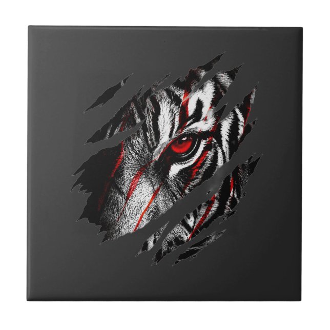 Anime Tiger Eyes Through Scratch Ceramic Tile (Front)