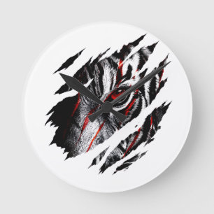 Anime Tiger Eyes Through Scratch Round Clock