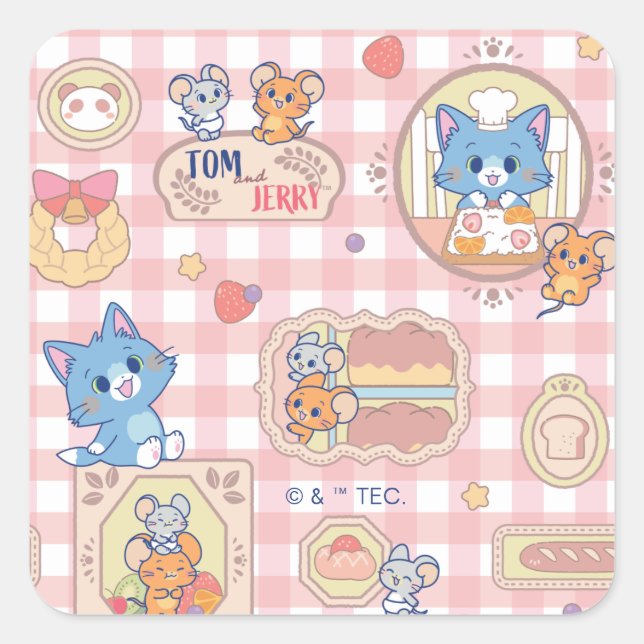 Anime Tom and Jerry Bakery Pattern Square Sticker (Front)