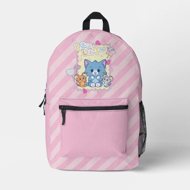Anime Tom and Jerry Strawberry Fun Printed Backpack (Front)