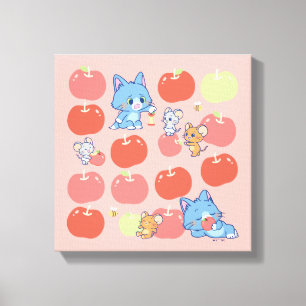 Anime Tom, Jerry, and Tuffy Apple Pattern Canvas Print