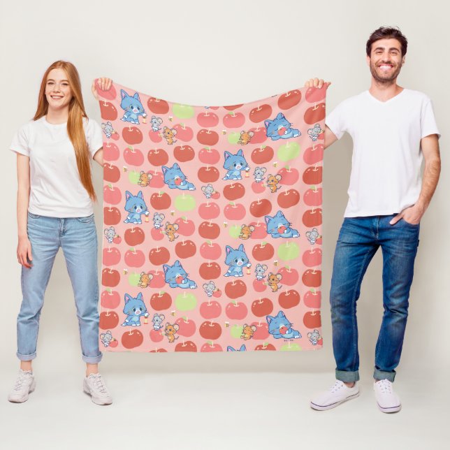 Anime Tom, Jerry, and Tuffy Apple Pattern Fleece Blanket (In Situ)