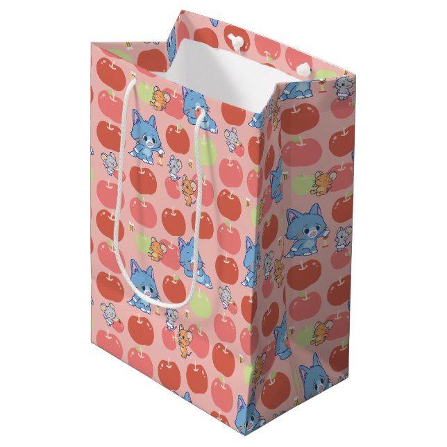 Anime Tom, Jerry, and Tuffy Apple Pattern Medium Gift Bag (Front Angled)