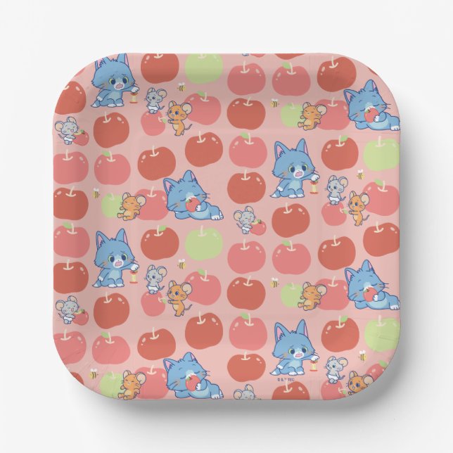 Anime Tom, Jerry, and Tuffy Apple Pattern Paper Plate (Front)