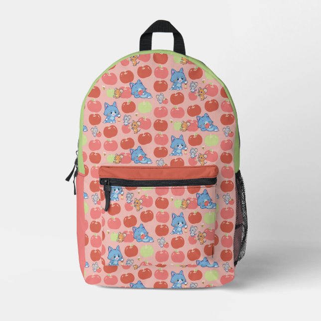Anime Tom, Jerry, and Tuffy Apple Pattern Printed Backpack (Front)