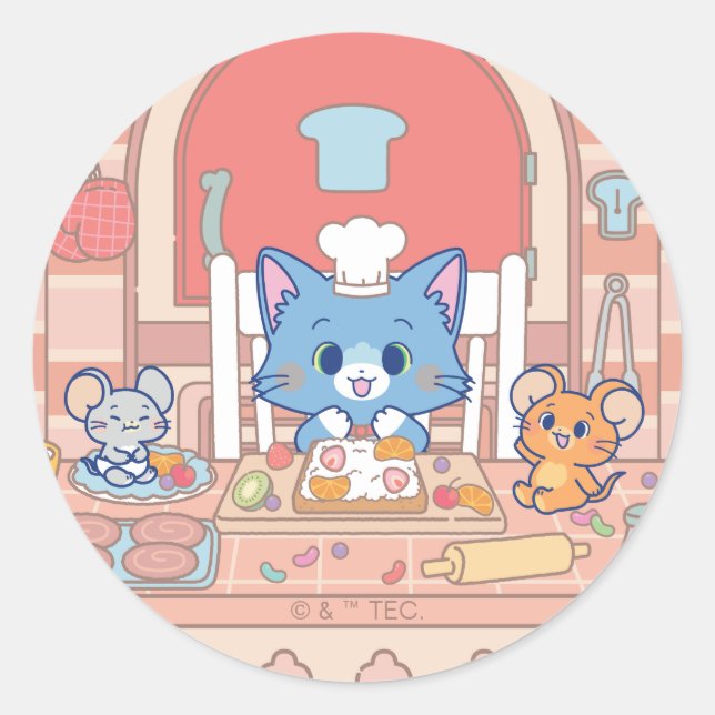 Anime Tom, Jerry, and Tuffy Bakery Classic Round Sticker (Front)