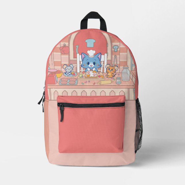 Anime Tom, Jerry, and Tuffy Bakery Printed Backpack (Front)