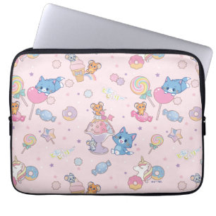 Anime Tom, Jerry, and Tuffy Candyland Pattern Laptop Sleeve