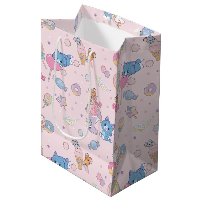 Anime Tom, Jerry, and Tuffy Candyland Pattern Medium Gift Bag (Front Angled)