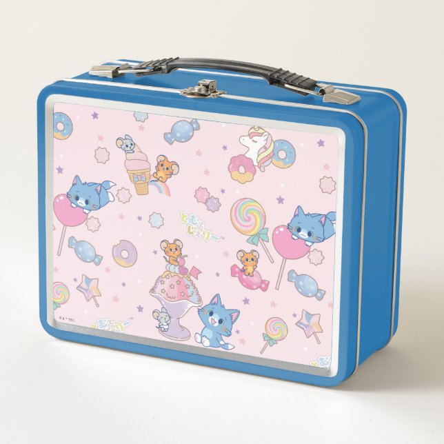 Anime Tom, Jerry, and Tuffy Candyland Pattern Metal Lunch Box (Front)