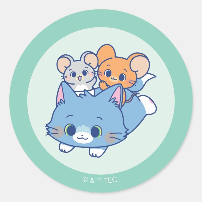 Anime Tom, Jerry, and Tuffy Classic Round Sticker (Front)