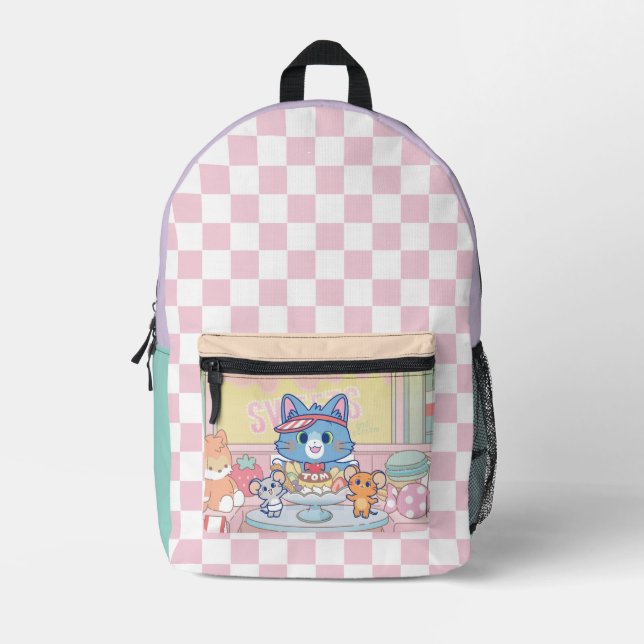 Anime Tom, Jerry, and Tuffy Dessert Parlour Printed Backpack (Front)