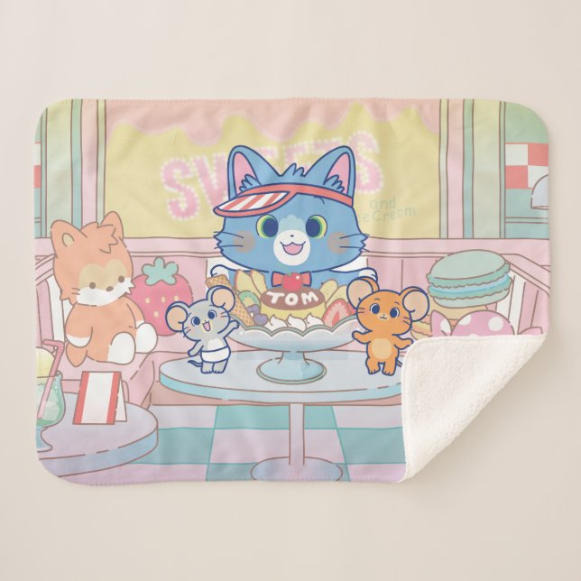 Anime Tom, Jerry, and Tuffy Dessert Parlour Sherpa Blanket (Front (Horizontal))