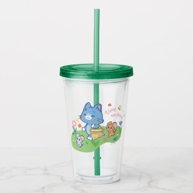 Anime Tom, Jerry, and Tuffy Picnic Acrylic Tumbler (Front)