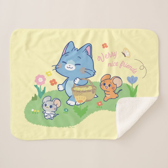 Anime Tom, Jerry, and Tuffy Picnic Sherpa Blanket (Front (Horizontal))