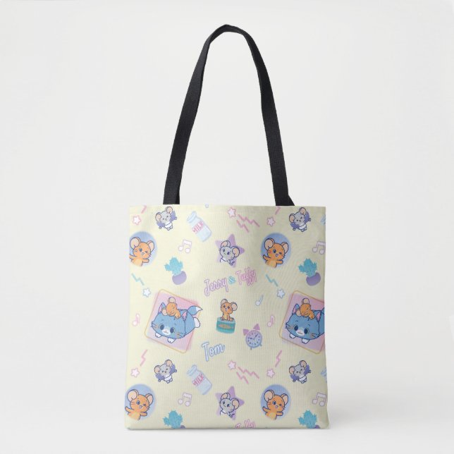 Anime Tom, Jerry, and Tuffy Playtime Pattern Tote Bag (Front)