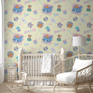 Anime Tom, Jerry, and Tuffy Playtime Pattern Wallpaper